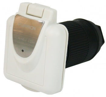 50 Amp 125v 3 Wire Power Inlet Square Non Metallic W/ Stainless Plate