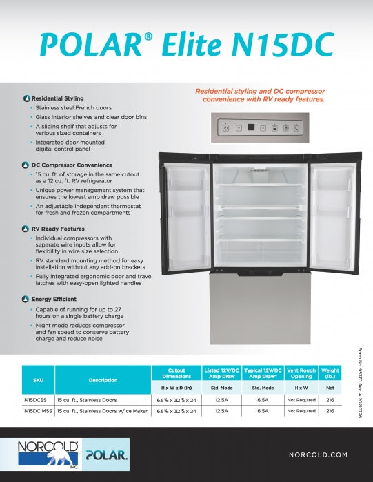 Polar Series Refrigerator 2-Way w/Ice Mkr 15 Cu Ft