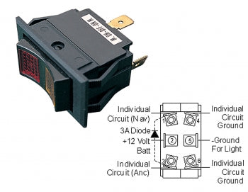 Rocker Switch (Dp) Illuminate On/off/on - Red/yellow Lens Color